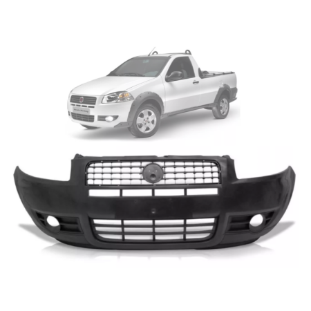 Para-Choque Dianteiro Fiat Strada Working 2008/2013 (Preto Liso | Com Furo E Furação Lateral)
